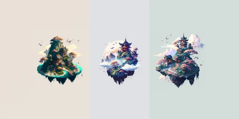 Pixel Art Asian Floating Islands generated by undefined