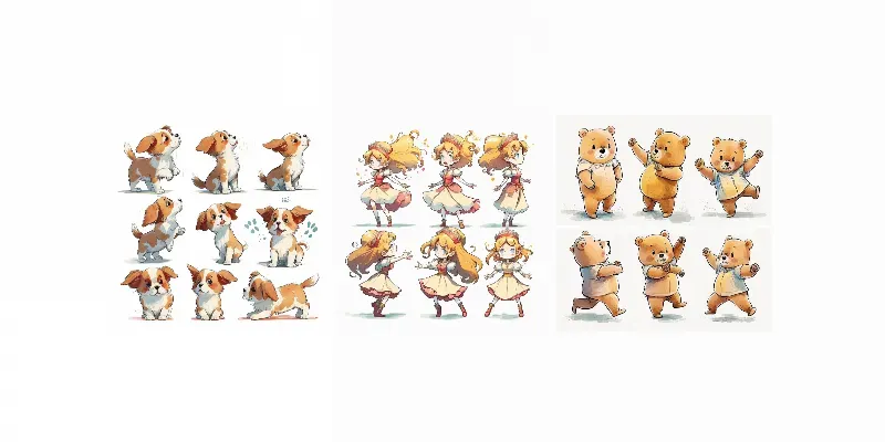 Children Book Characters Multiple Poses generated by undefined