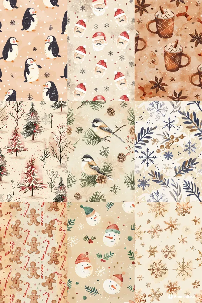 Cozy Winter Theme Seamless Patterns