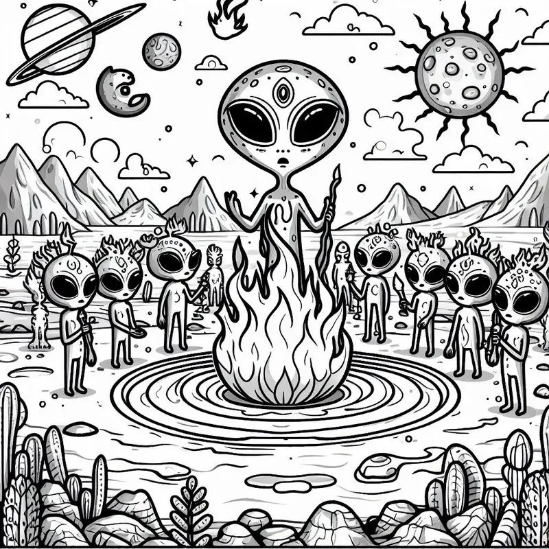 Alien Black And White Coloring Drawings