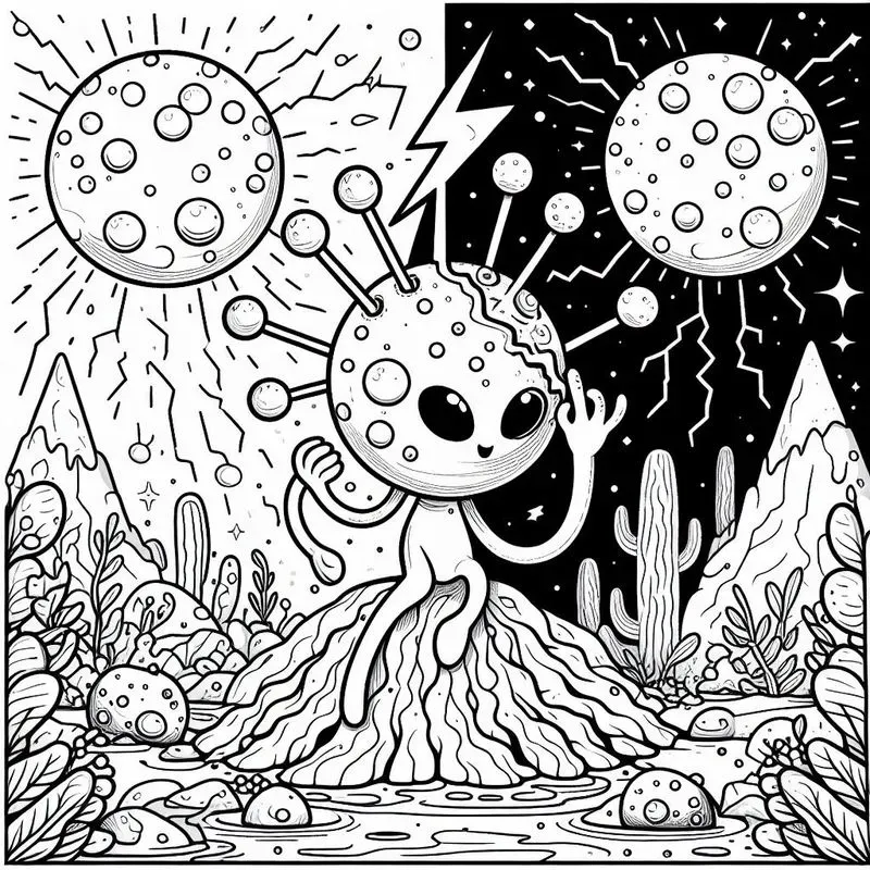 Alien Black And White Coloring Drawings