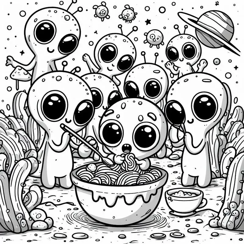 Alien Black And White Coloring Drawings