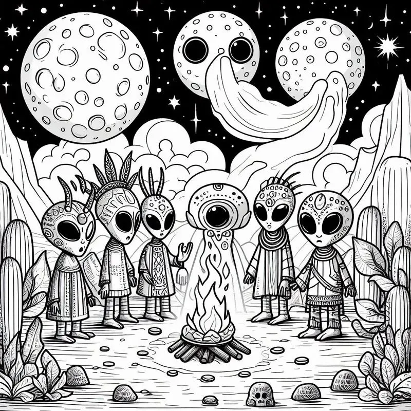 Alien Black And White Coloring Drawings