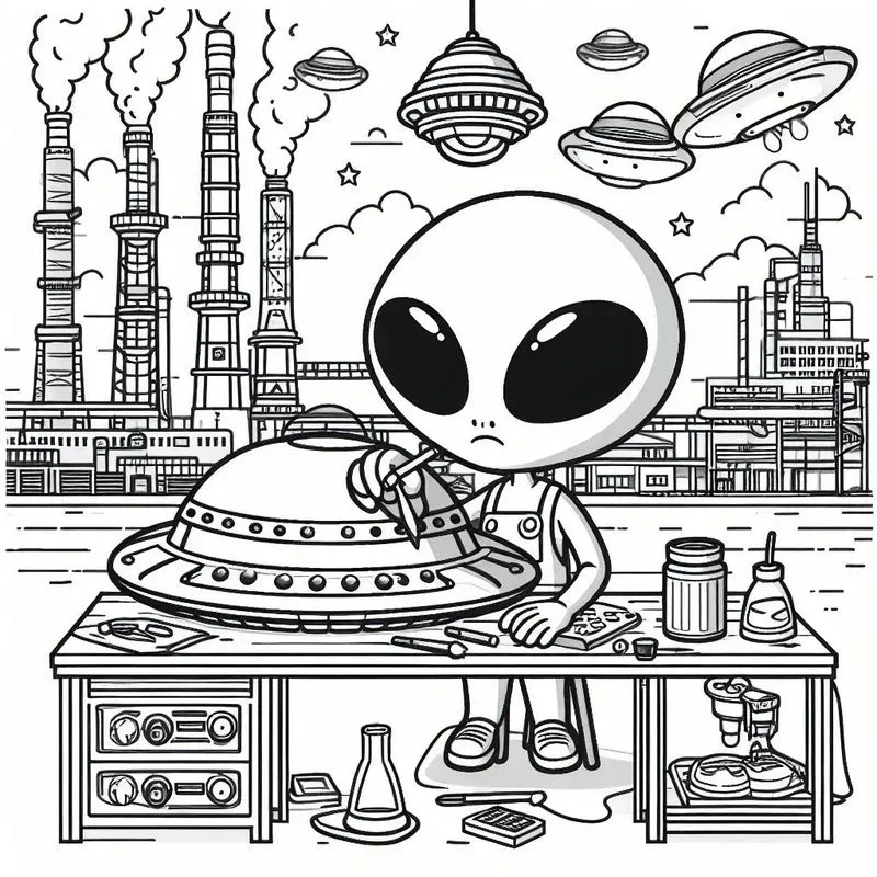 Alien Black And White Coloring Drawings