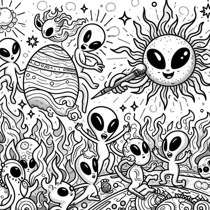 Alien Black And White Coloring Drawings