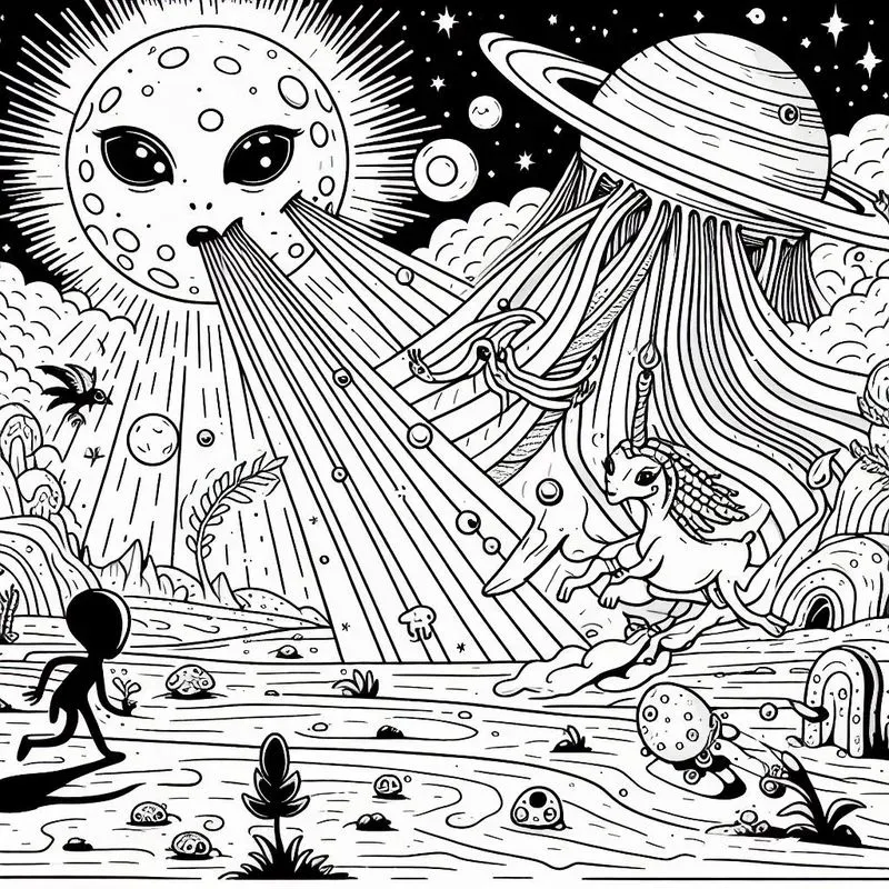 Alien Black And White Coloring Drawings