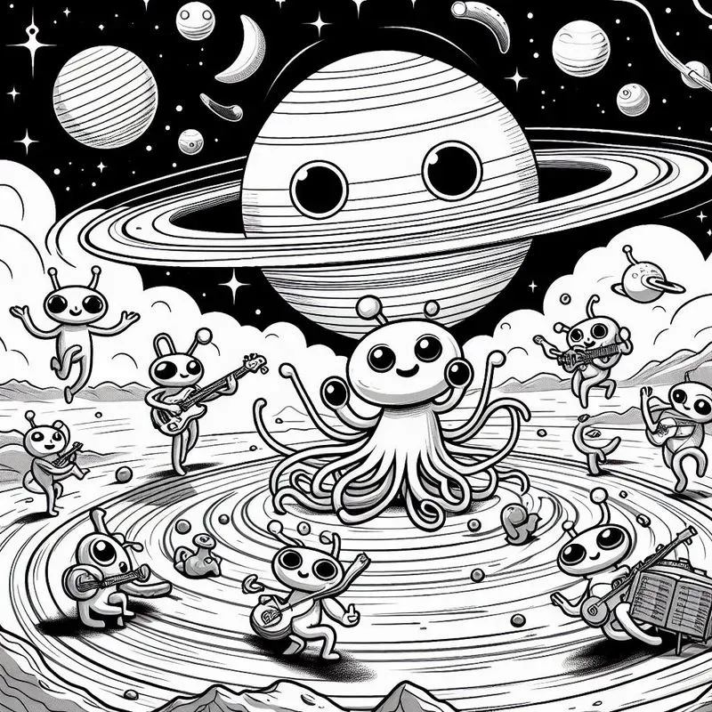 Alien Black And White Coloring Drawings