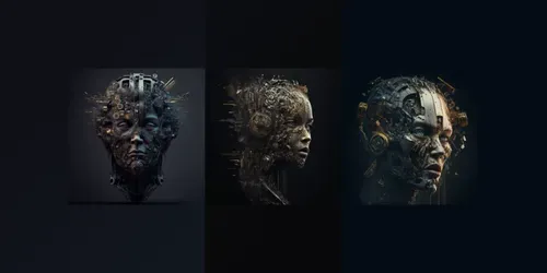 Mechanical Human Head Illustrations generated by midjourney