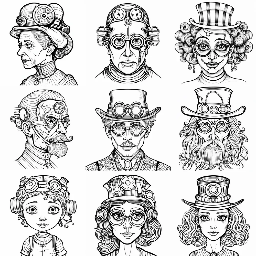 Steampunk Portraits Coloring Books Pages