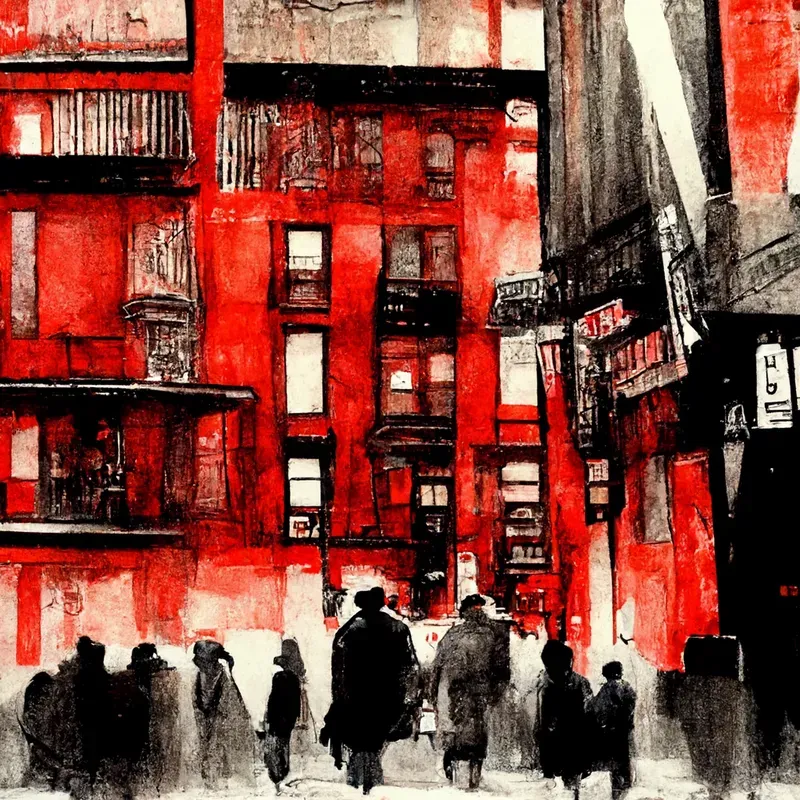 Two-Tone Ink Drawings of City Scenes