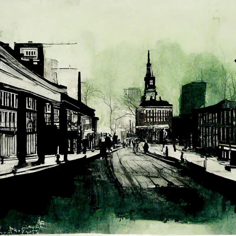 Two-Tone Ink Drawings of City Scenes