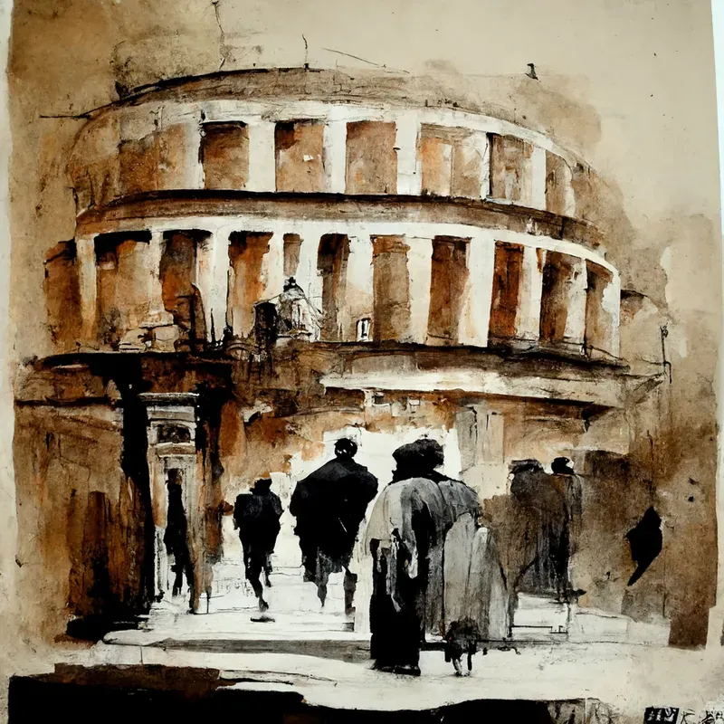 Two-Tone Ink Drawings of City Scenes