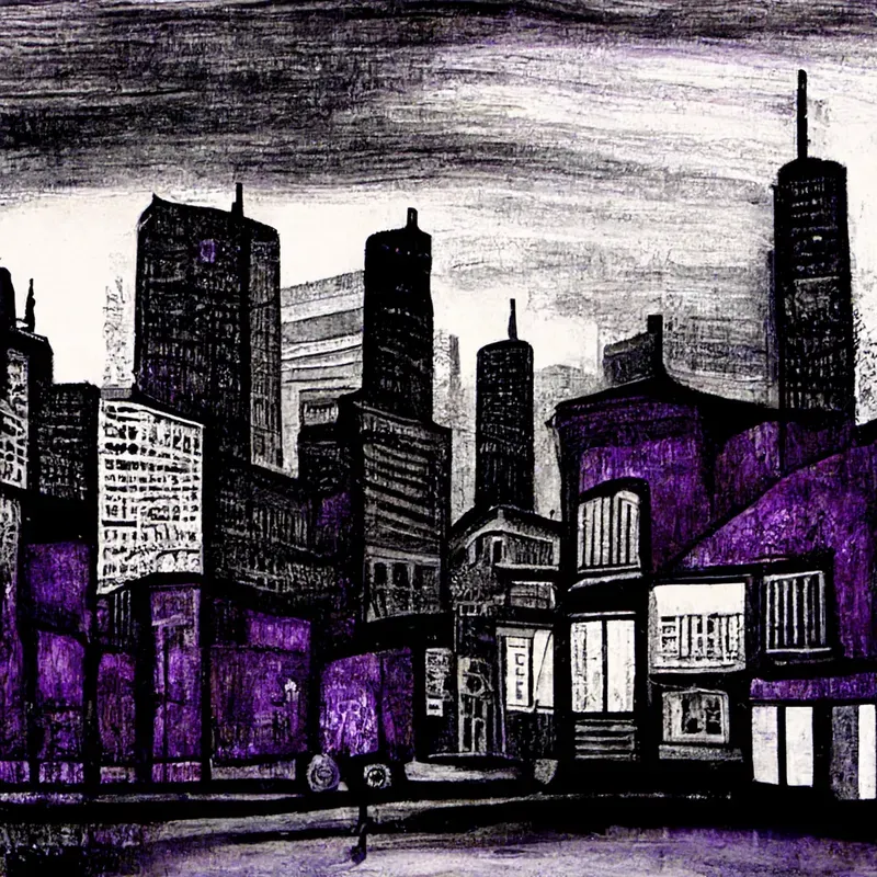 Two-Tone Ink Drawings of City Scenes