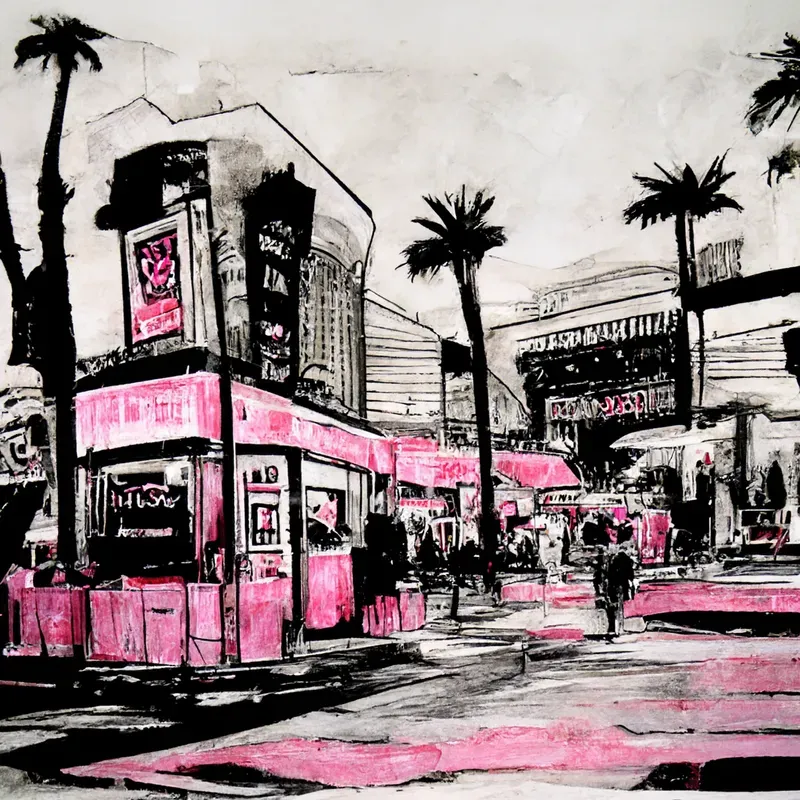Two-Tone Ink Drawings of City Scenes