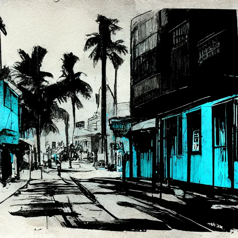 Two-Tone Ink Drawings of City Scenes