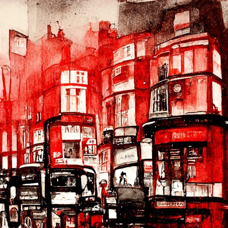 Two-Tone Ink Drawings of City Scenes