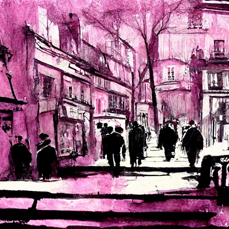 Two-Tone Ink Drawings of City Scenes