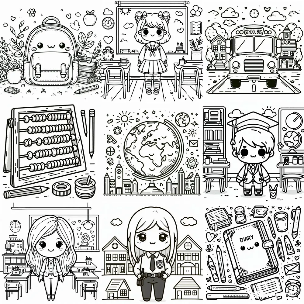 Cute School Coloring Book Pages
