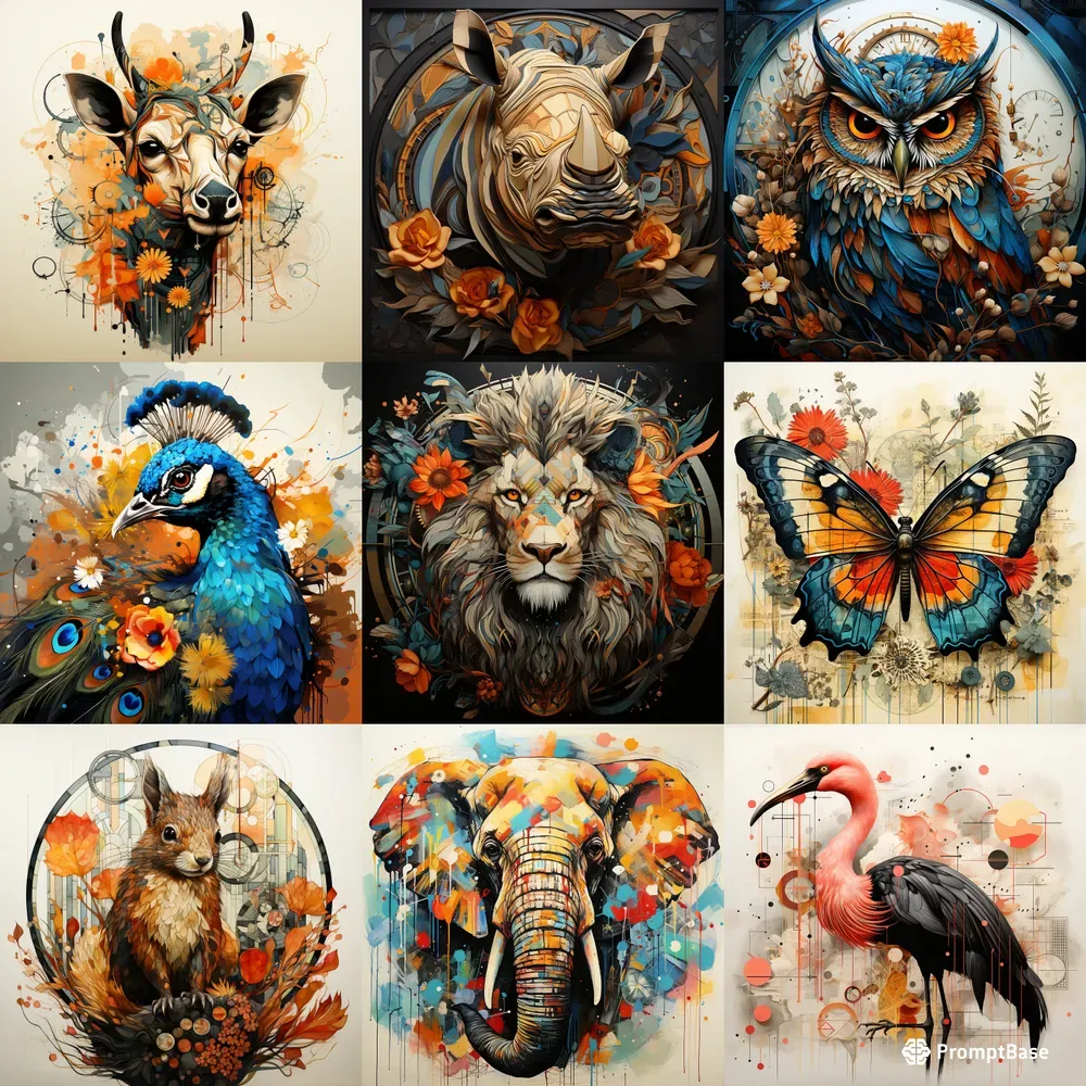 Abstract Animal Art Collages