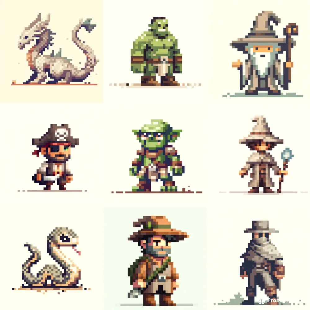 Vintage Pixel Art Characters