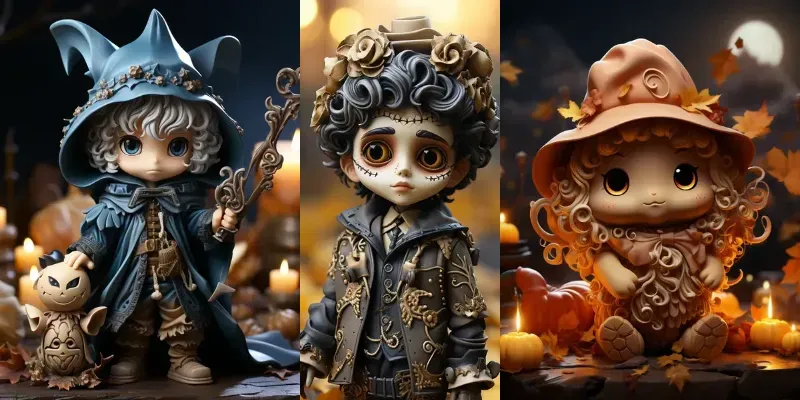 Kawaii Halloween Festive Clay Dolls generated by undefined