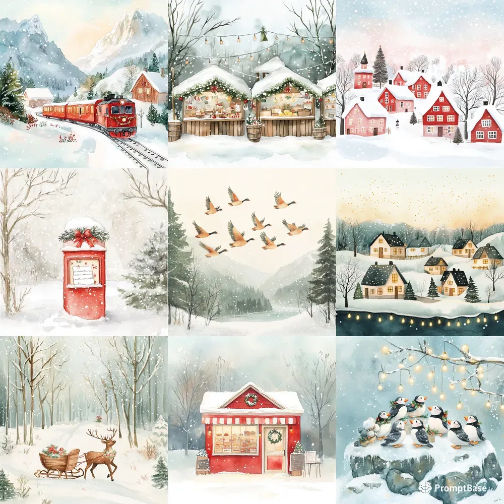 Norwegian Christmas Winter Illustrations