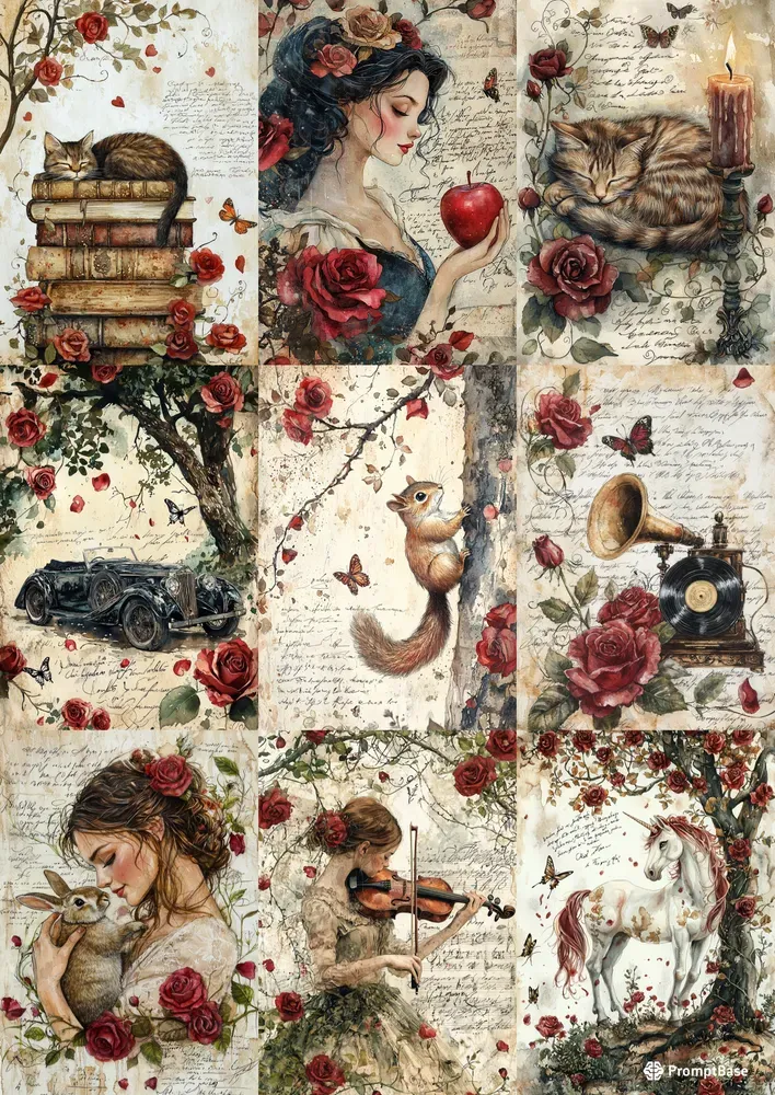 Red Themed Watercolor Junk Journal Art