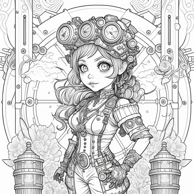 Chibi Steampunk Kids Coloring Book Pages