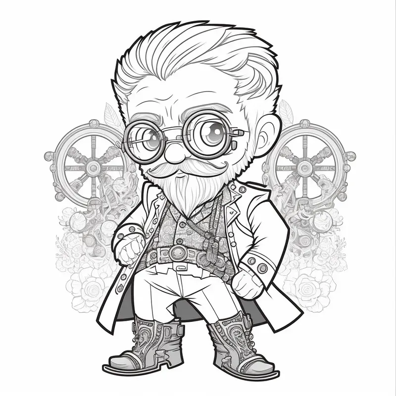 Chibi Steampunk Kids Coloring Book Pages