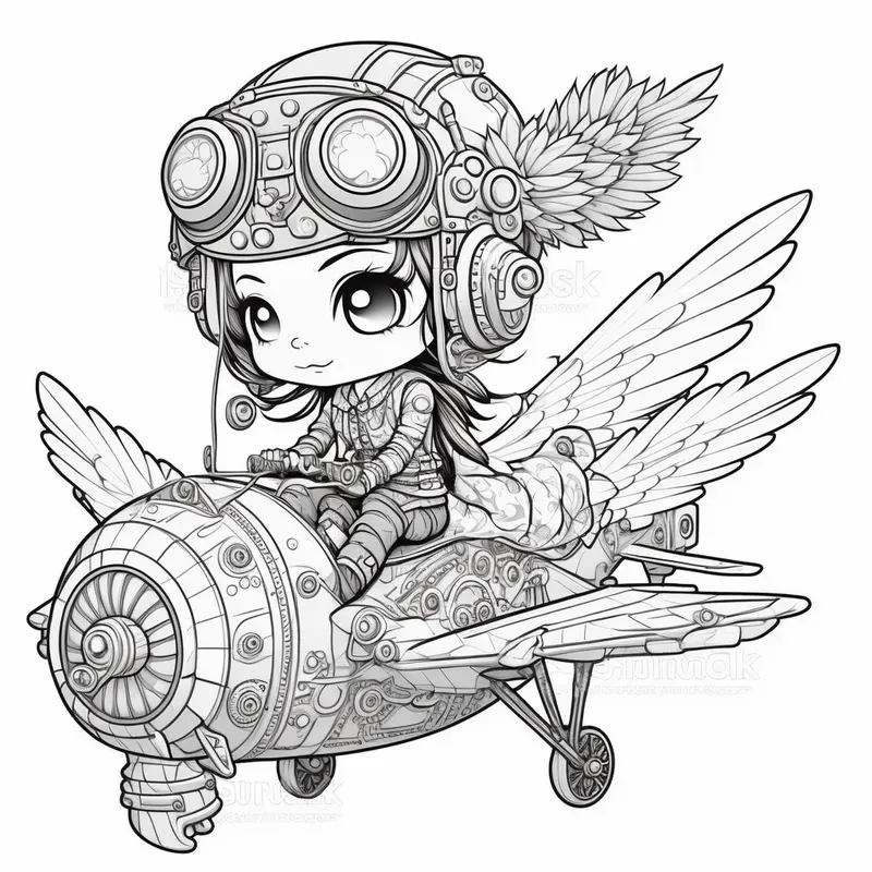 Chibi Steampunk Kids Coloring Book Pages