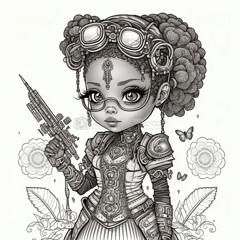 Chibi Steampunk Kids Coloring Book Pages