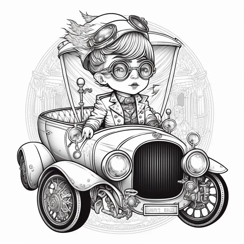 Chibi Steampunk Kids Coloring Book Pages