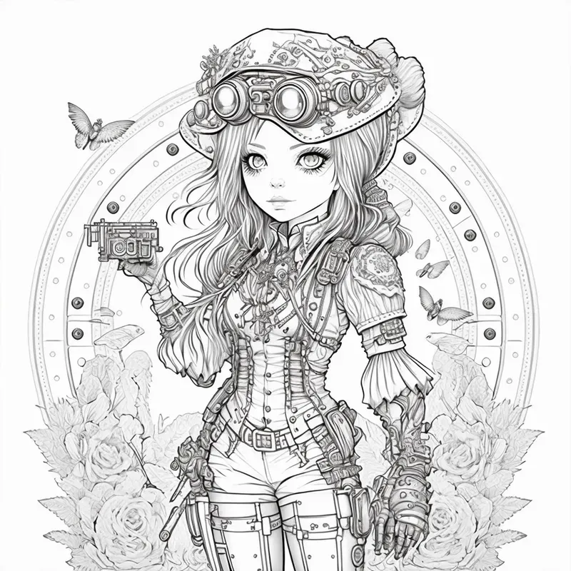 Chibi Steampunk Kids Coloring Book Pages