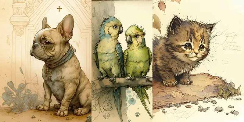 Victorian Style Illustrations Adorable Animals generated by undefined