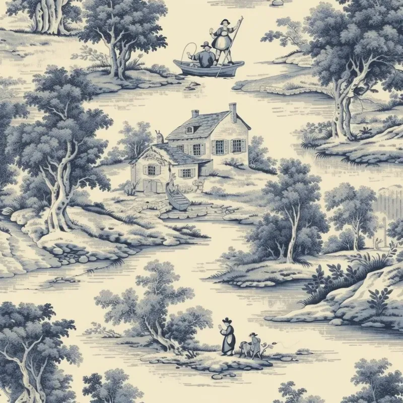 Luxury French Toile Fabric Wallpapers
