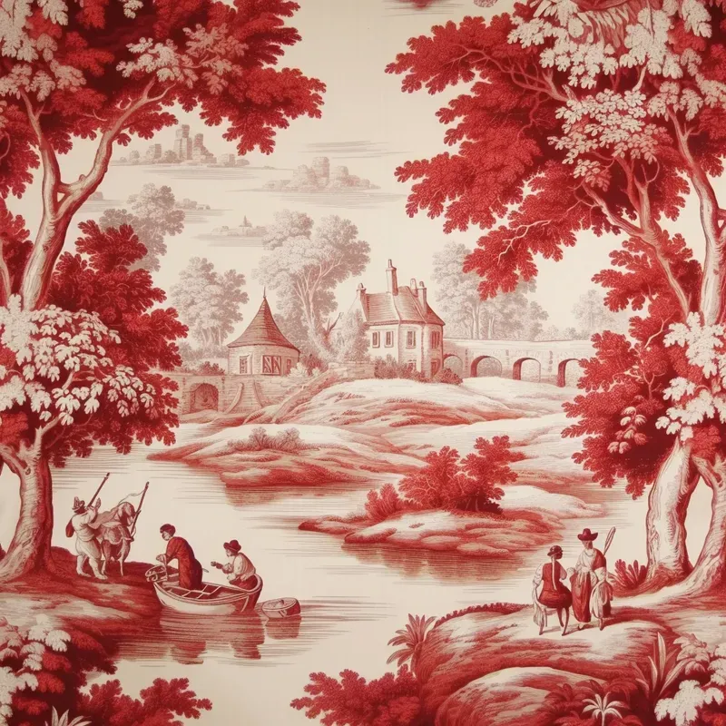Luxury French Toile Fabric Wallpapers