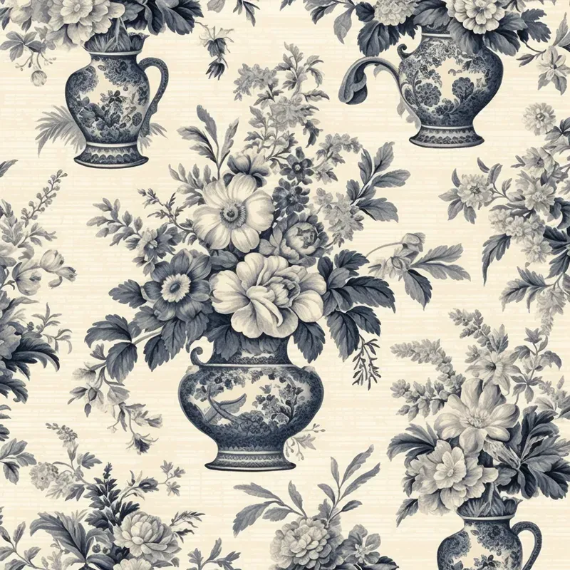 Luxury French Toile Fabric Wallpapers