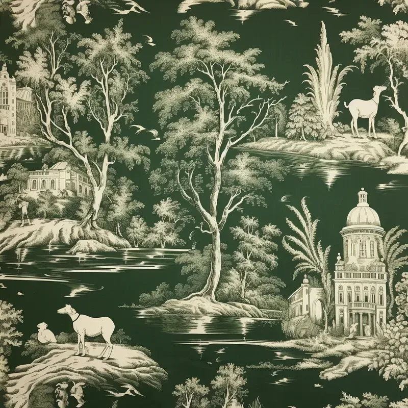 Luxury French Toile Fabric Wallpapers