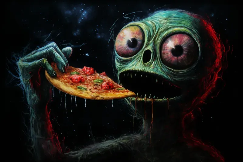 Quirky Alien Life Oil Pastel Art