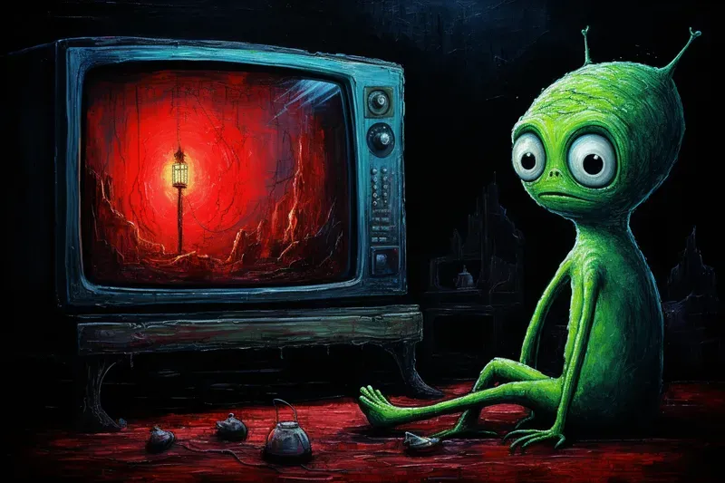 Quirky Alien Life Oil Pastel Art