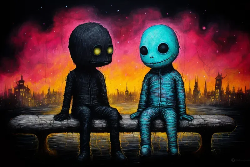 Quirky Alien Life Oil Pastel Art