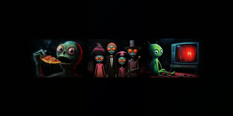 Quirky Alien Life Oil Pastel Art generated by undefined