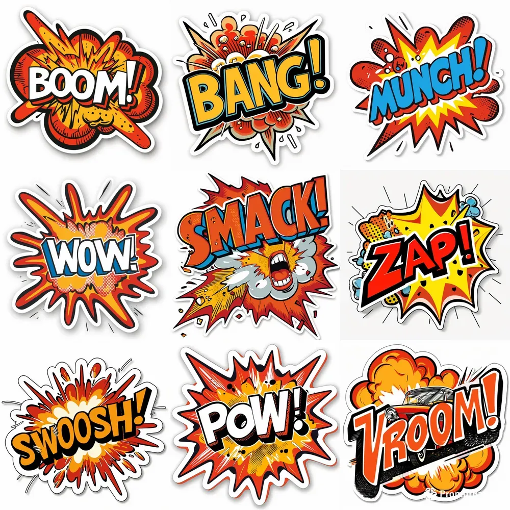 Comic Style Stickers With Text