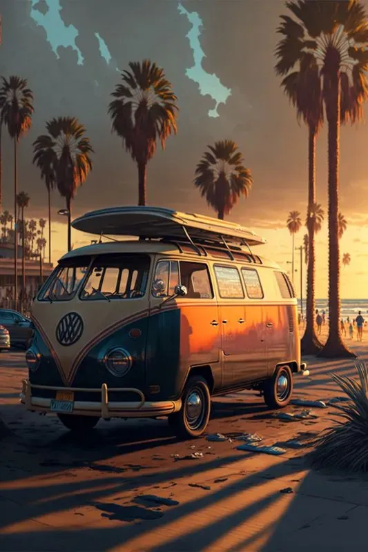 Vintage Surfer Beach Car Posters