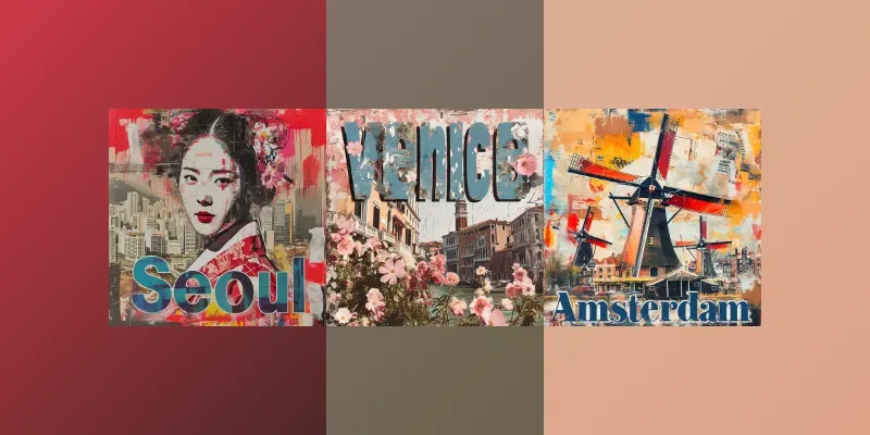 Vintage Travel Mood Board Postcards generated by undefined
