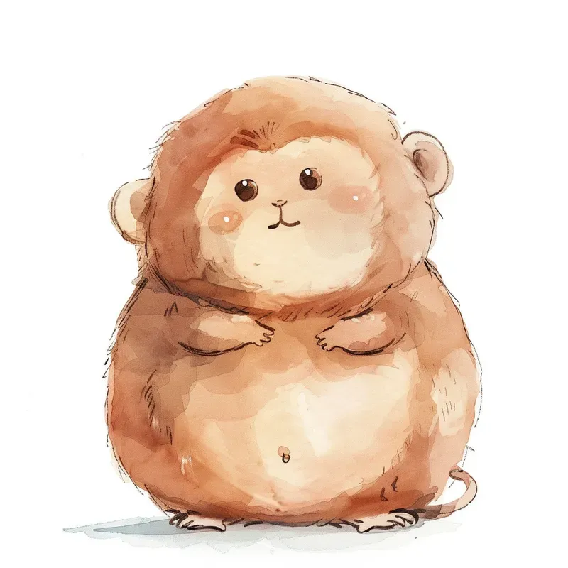 Watercolor Paintings Cute Chubby Animals