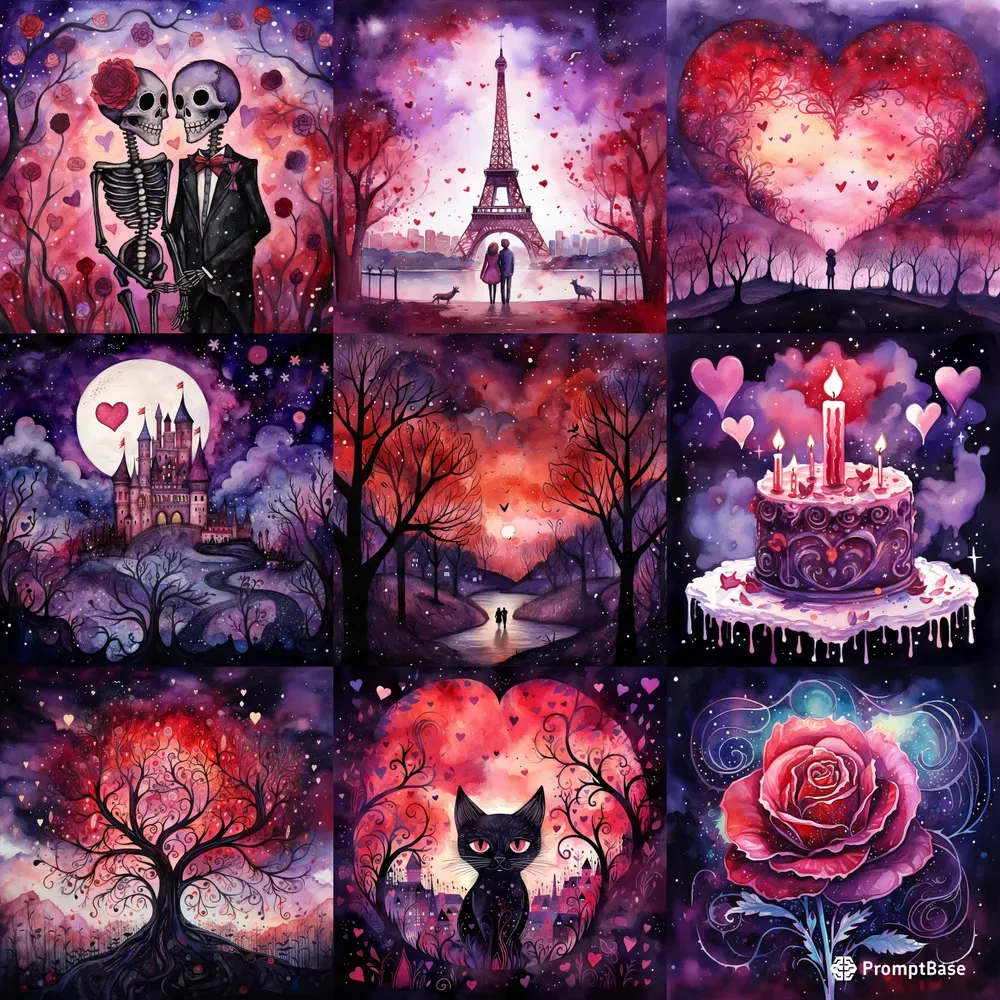 Whimsical Watercolor Valentines Day Art