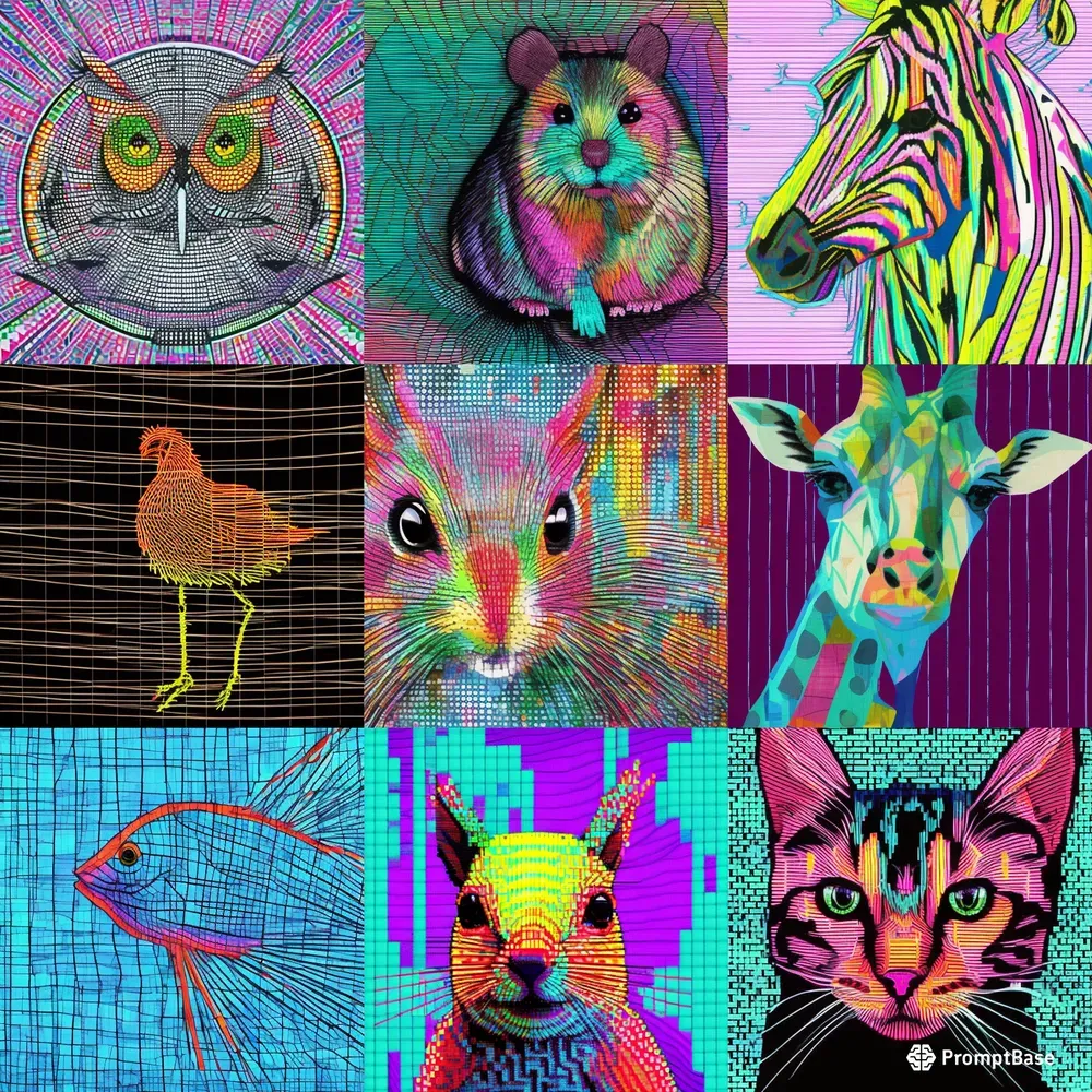 1980s Static Tv Screen Animals Retro Pop Art