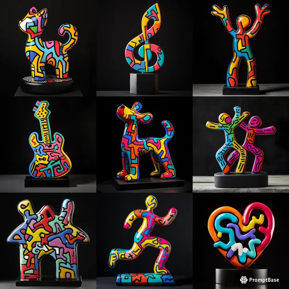 Energetic Sculptures In Haring Style