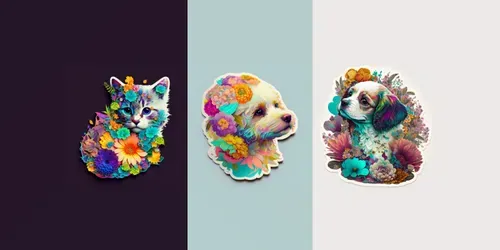 Animals Flower Stickers generated by midjourney